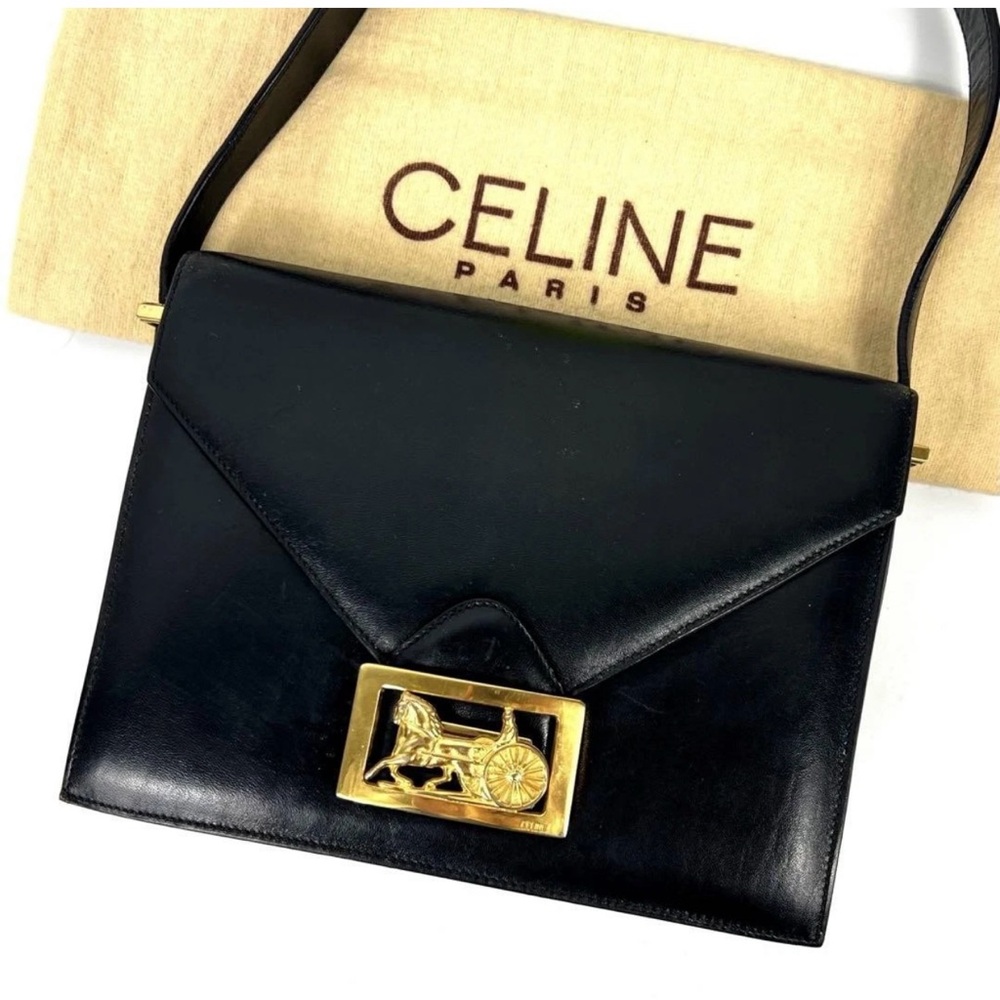 Celine Black Shoulder Bag with Gold Detail